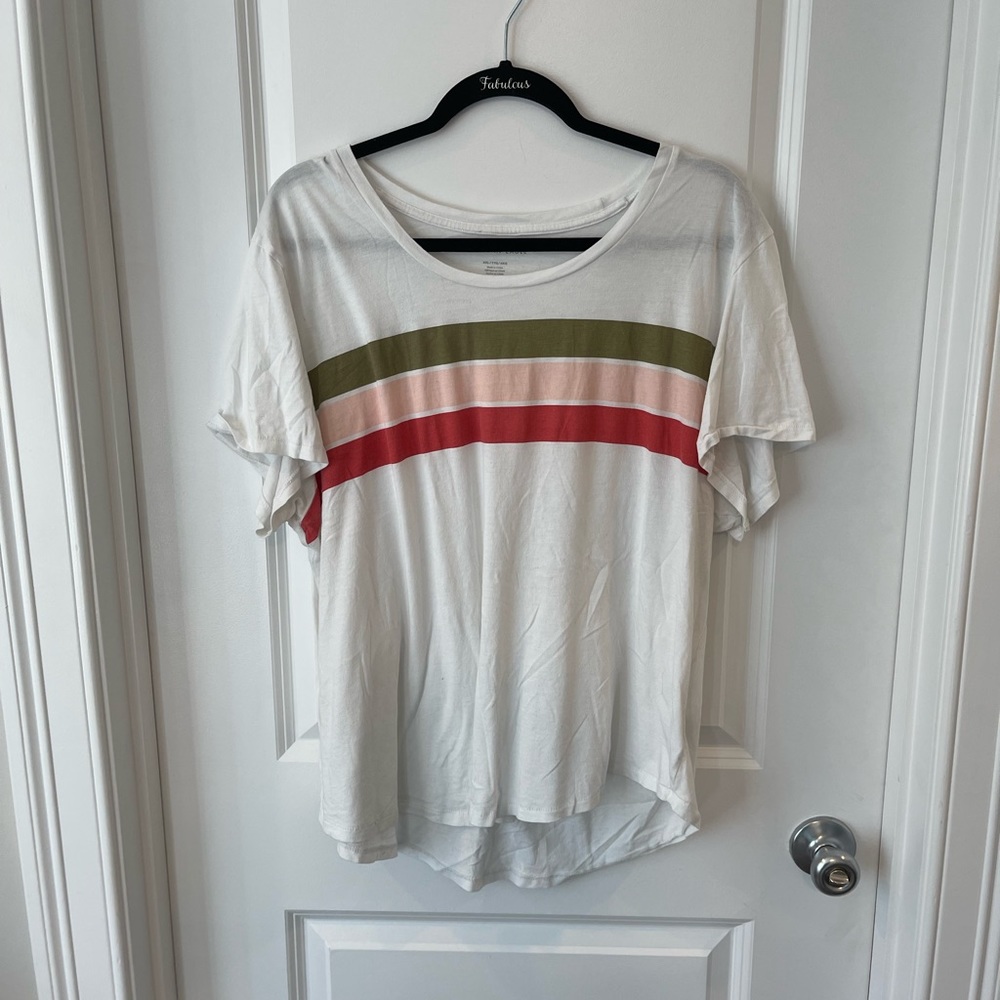 american eagle striped top white short sleeve tee women’s size xxl